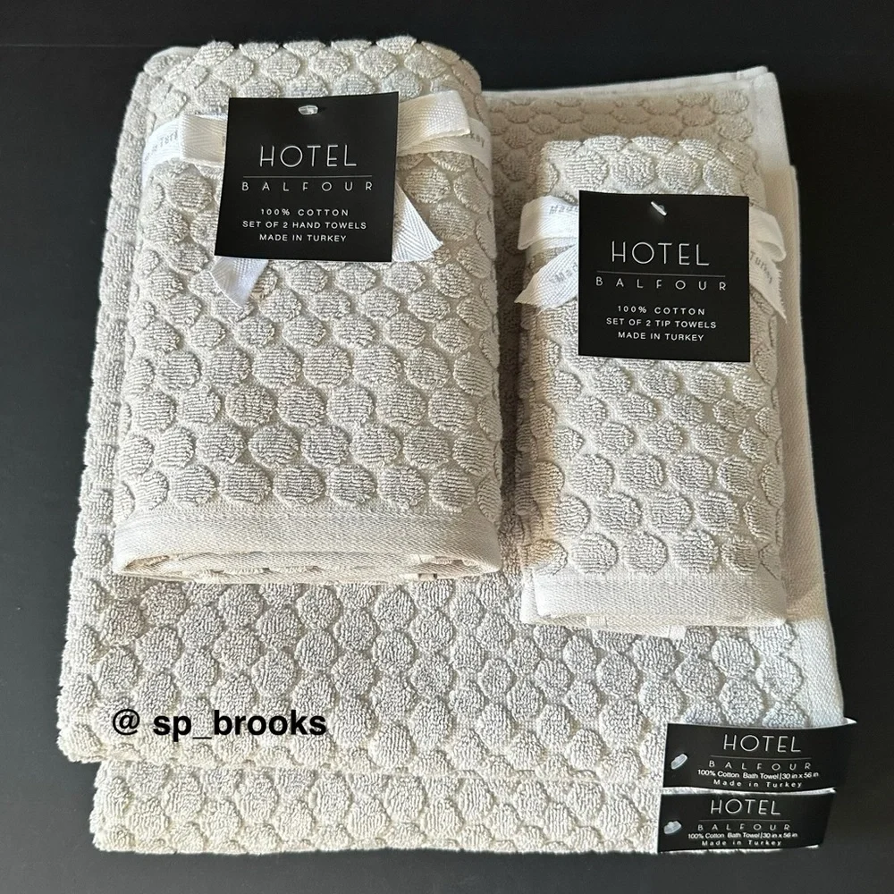 🎁6PC Hotel Balfour Bath Towel Set - Cotton Penny Tile Pattern Foggy - Light Gray